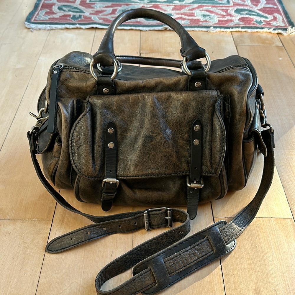 Black Frye Leather Motorcycle Satchel Bag with Crossbody Strap